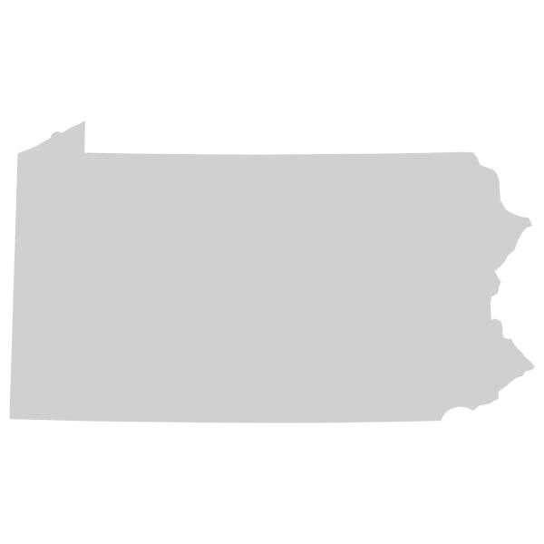 A grey map showing the outline of the state of Pennsylvania.